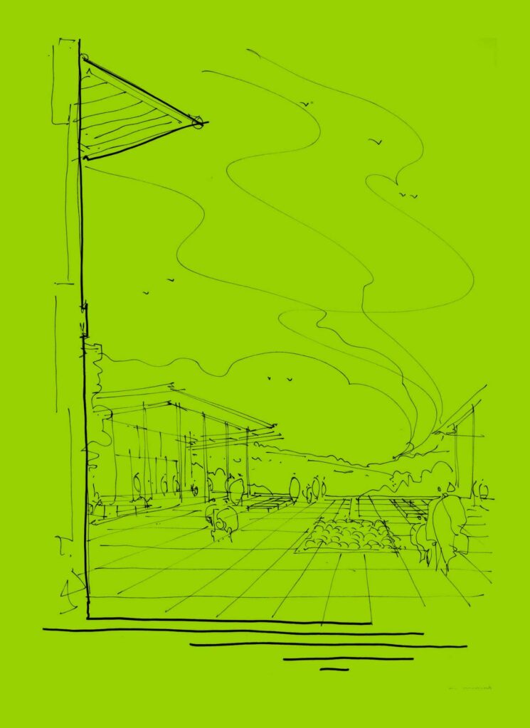 Perspective sketch, minami yamashiro elementary school - rogers stirk harbour + partners - © rogers stirk harbour + partners