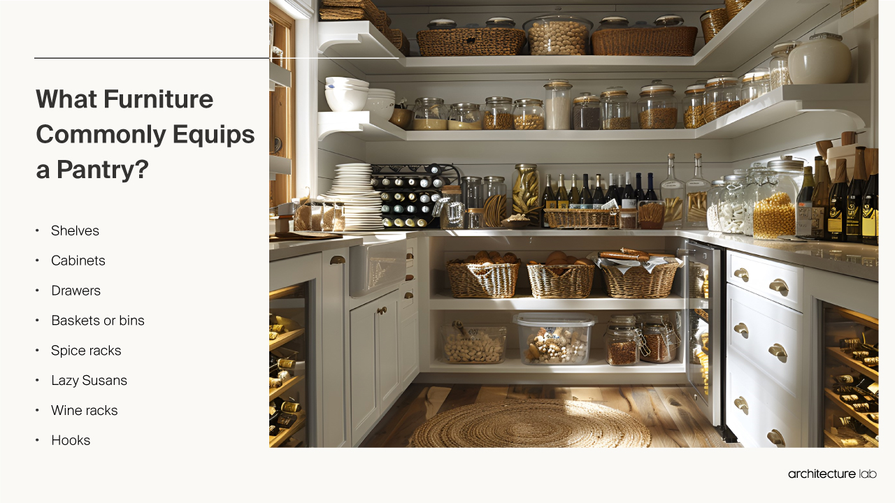 What furniture commonly equips a pantry?