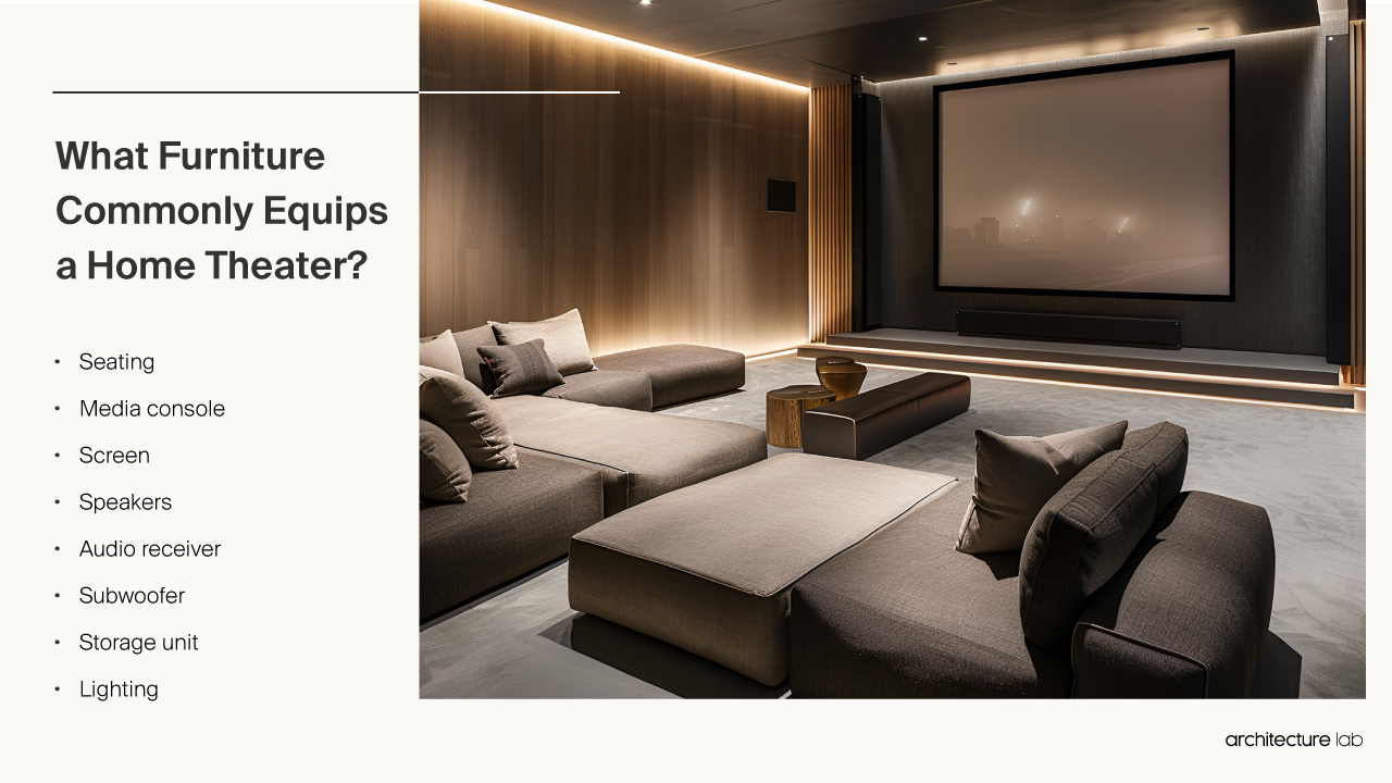 What furniture commonly equips a home theater?