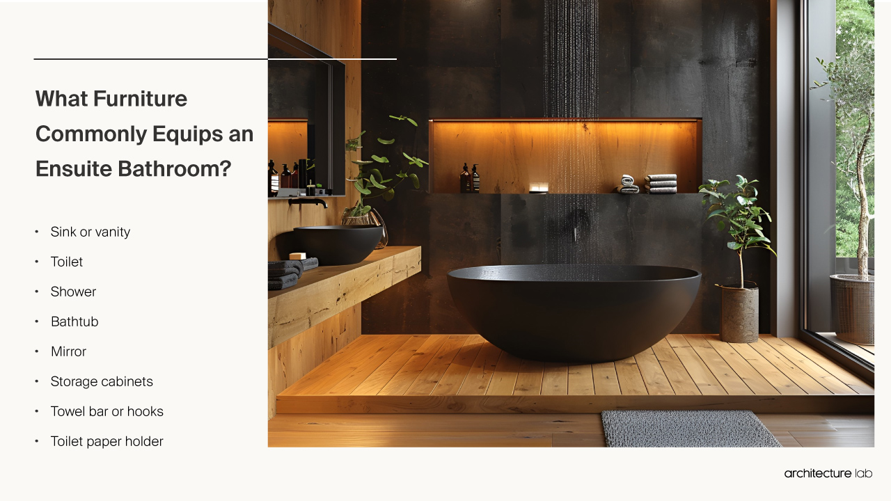 What furniture commonly equips an ensuite bathroom?