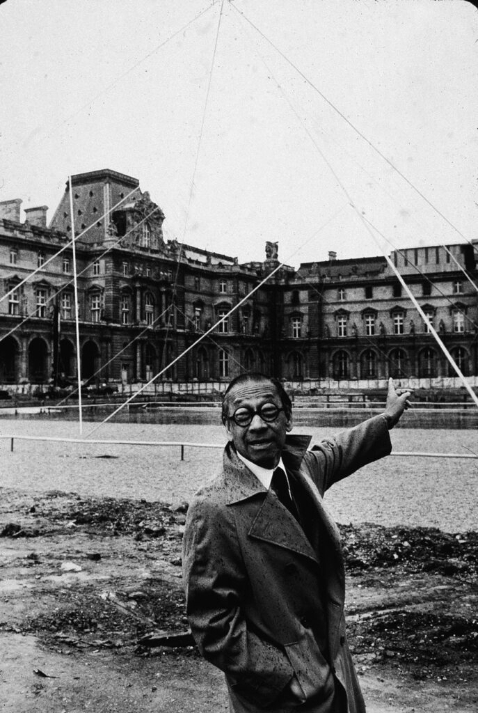 Architect i. M. Pei on the louvre pyramid construction site - © agip getty images