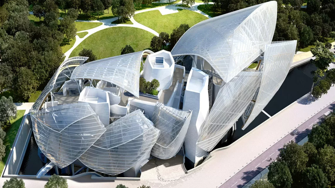 Louis vuitton foundation - galleries connected by walkways, escalators and staircases within the glass structure will allow visitors to enjoy views of the surrounding woods and the panorama beyond. Frank gehry