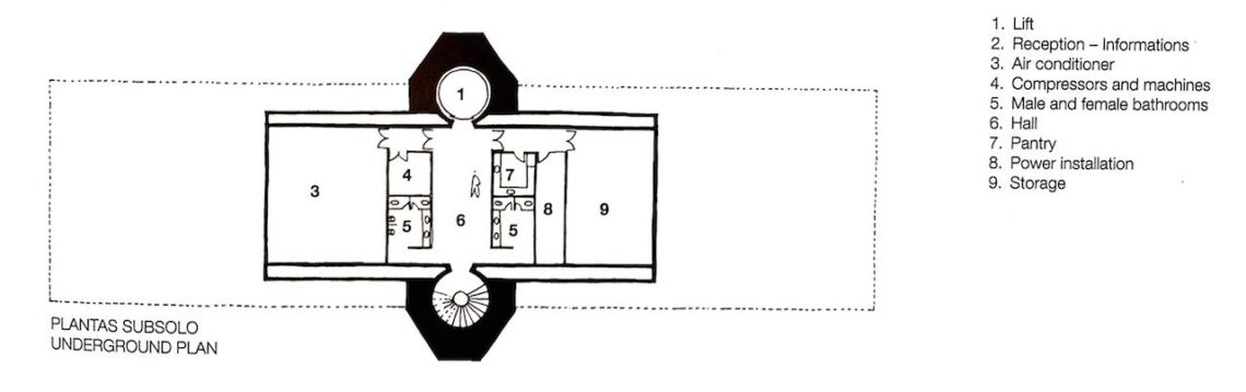 Underground floor plan, exhibition center of the administrative center of bahia, bahia, brazil, 1974, by joão filgueiras lima - © joão filgueiras lima