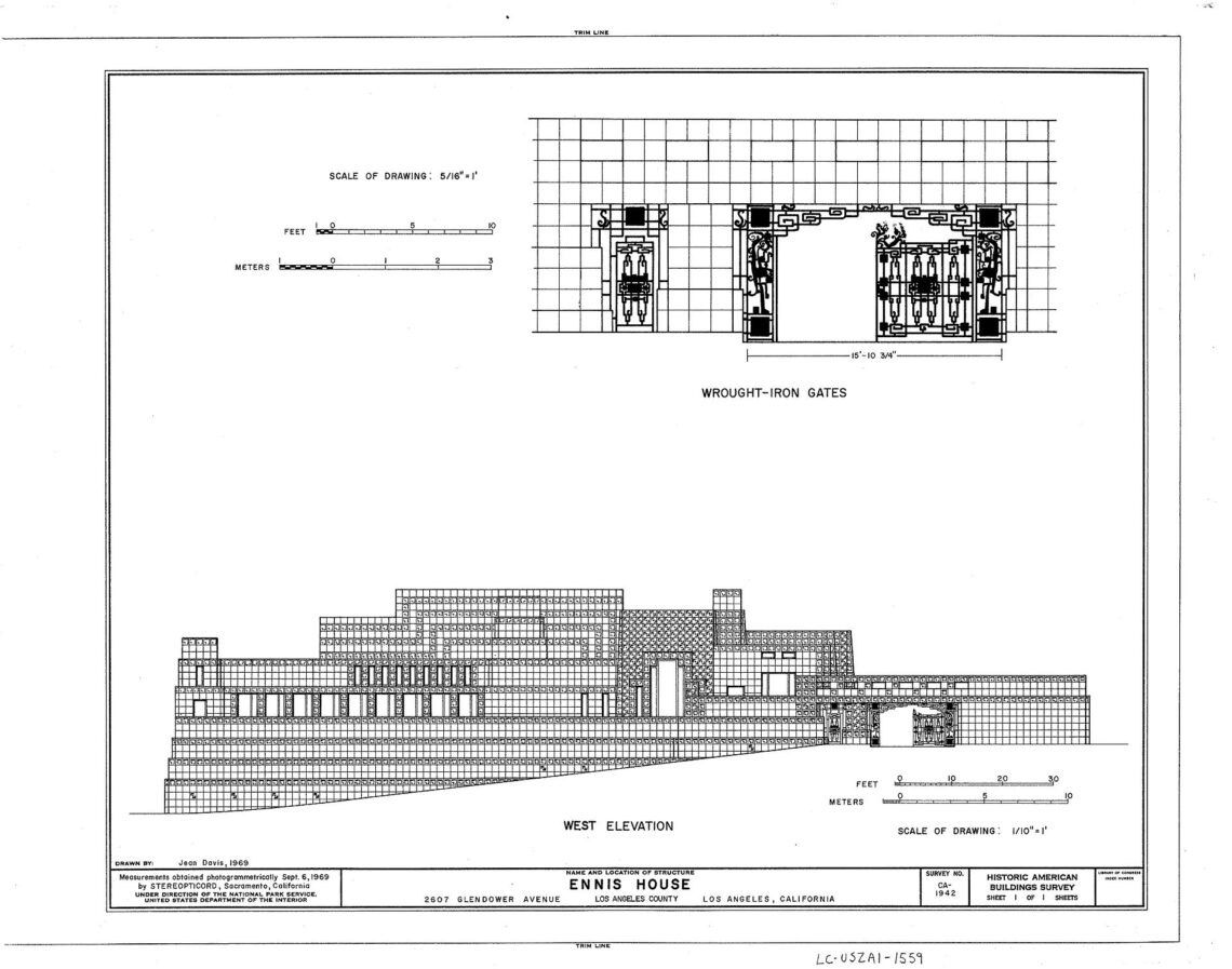 West elevation of ennis house by architect frank lloyd wright. © historic american buildings survey, library of congress, washington, d. C.