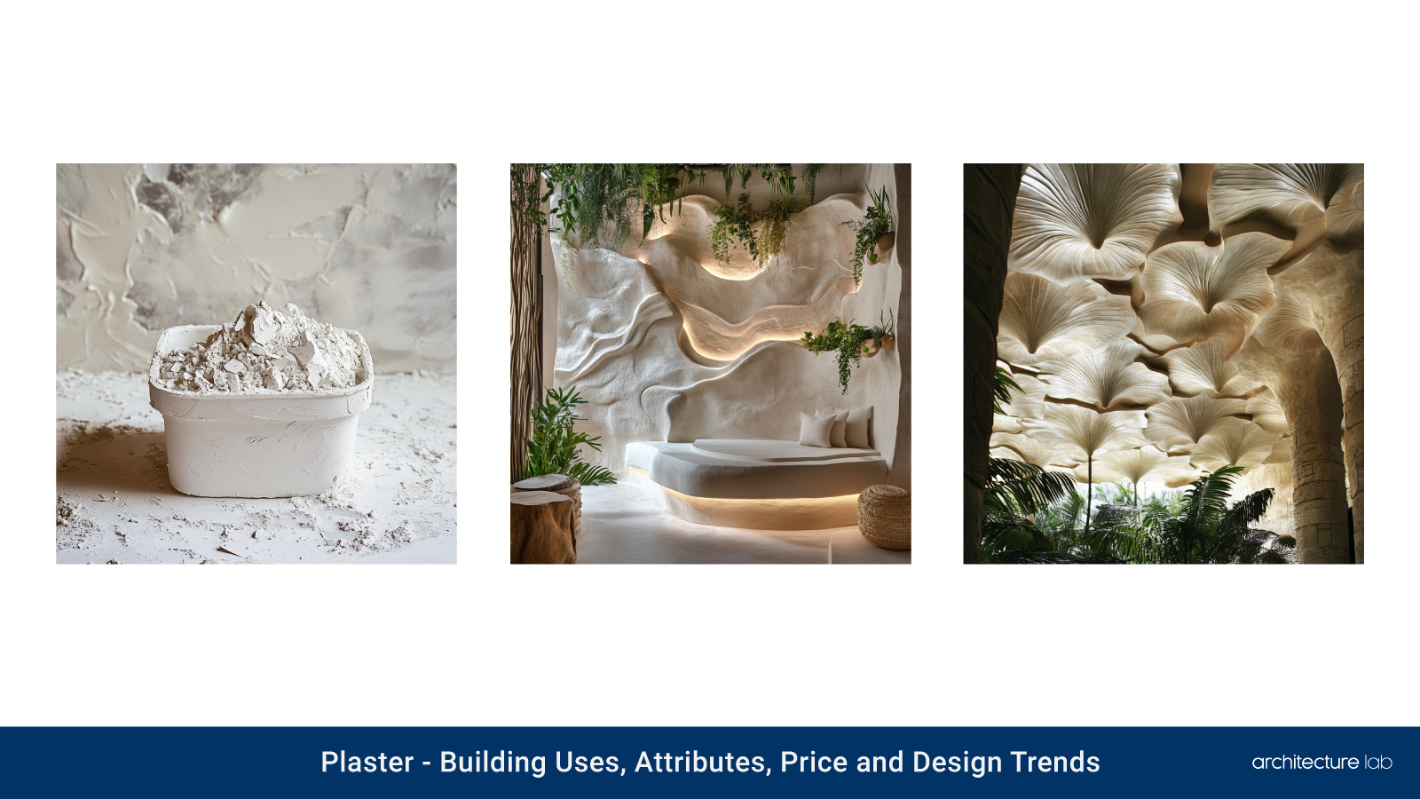 Plaster: building uses, attributes, price and design trends